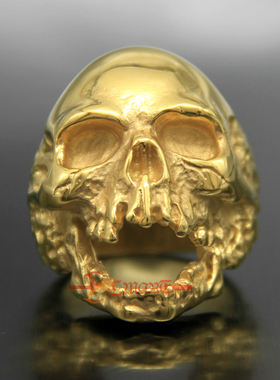 欧美风土豪金色骷髅头戒指