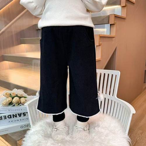 儿童秋冬加绒加厚双层保暖新款韩版休闲时尚假两件裤子女童裤子 - 图1