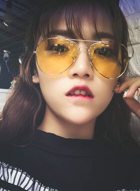 2018韩国情侣新款眼镜透明太阳镜潮女飞行员黄色原宿风蛤蟆墨镜男