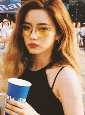 墨镜黄色小方框网红同款太阳镜