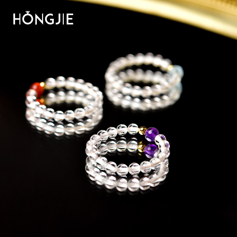 白水晶戒指女男东海红玛瑙黑曜石珍珠翡翠玉石散珠素圈海蓝宝戒指,淘宝优惠券,粉丝福利购,淘宝优惠卷