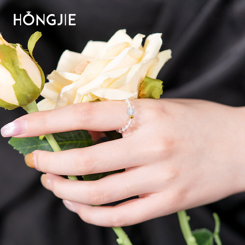 白水晶戒指女男东海红玛瑙黑曜石珍珠翡翠玉石散珠素圈海蓝宝戒指,淘宝优惠券,粉丝福利购,淘宝优惠卷