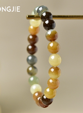 和田玉手串女男若羌聚墨青花东海水晶玛瑙翡翠玉石散珠子三彩手链