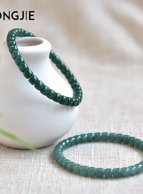 宏杰蓝水翡翠直切桶珠手链