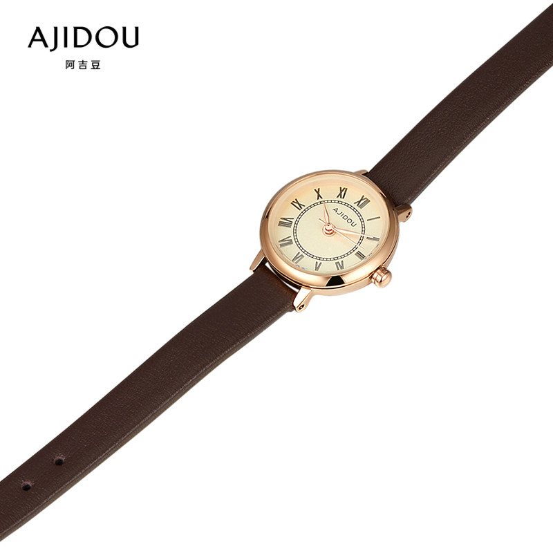 阿吉豆英伦复古小圆表百搭休闲腕表 AJIDOU国产腕表