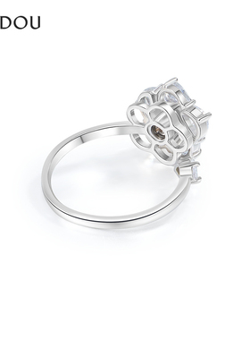 AJIDOU阿吉豆女款银色山茶花戒指