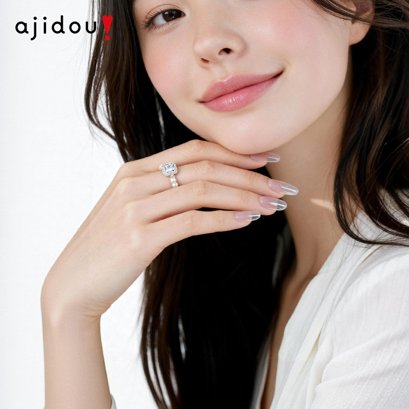 Ajidou Ring Women's Bubble Sugar Cube Pearl Tail Ring