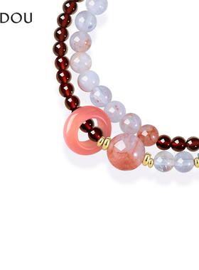 阿吉豆手链石榴石手串粉水晶手饰