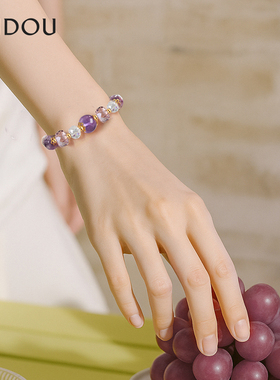阿吉豆手饰紫水晶串珠可调节手链