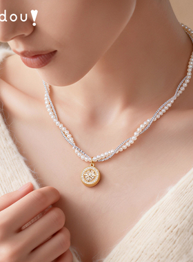 阿吉豆项链法式八芒星罗盘锁骨链