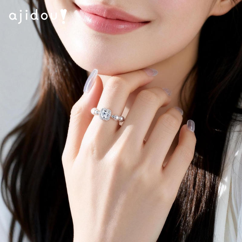 Ajidou Ring Women's Bubble Sugar Cube Pearl Tail Ring