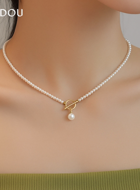 阿吉豆项链女款时尚珍珠吊坠颈链