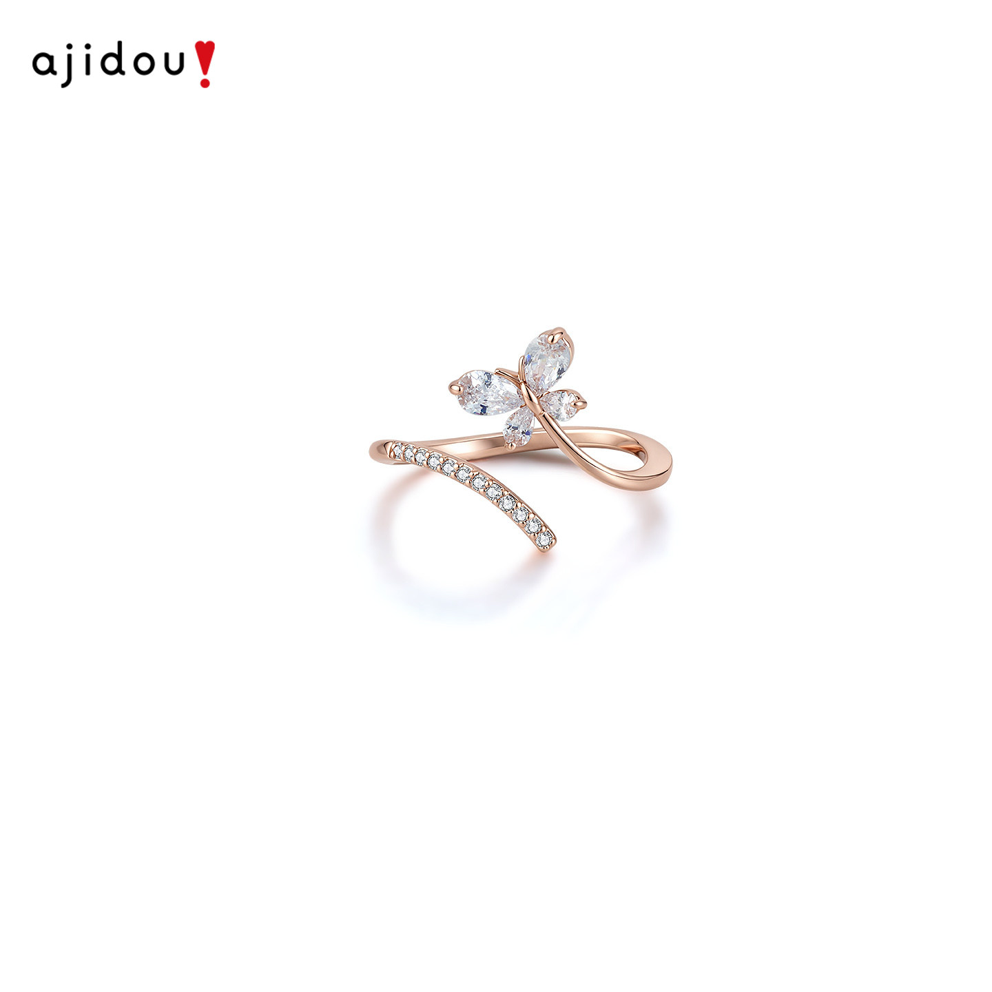 Ajidou Ring Rose Gold Butterfly Open Ring Tail Ring