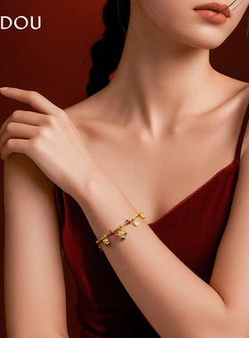 阿吉豆手链金色招财猫碎金子手串