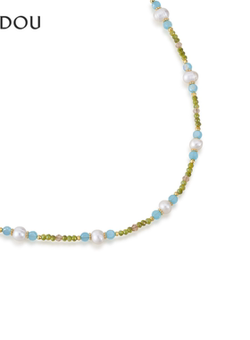 阿吉豆项链女款多彩水晶珍珠吊坠