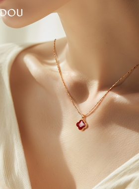 阿吉豆项链女新年红四叶草锁骨链