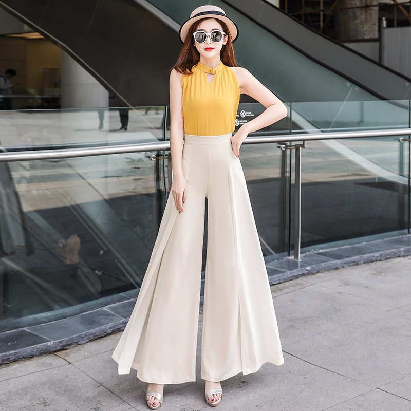 高腰裤显瘦拖地直筒黑色雪纺长裤子 水鹭服饰休闲裤