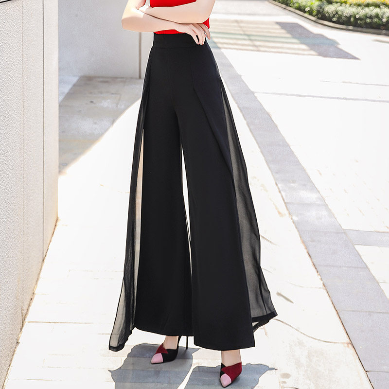 高腰裤显瘦拖地直筒黑色雪纺长裤子 水鹭服饰休闲裤