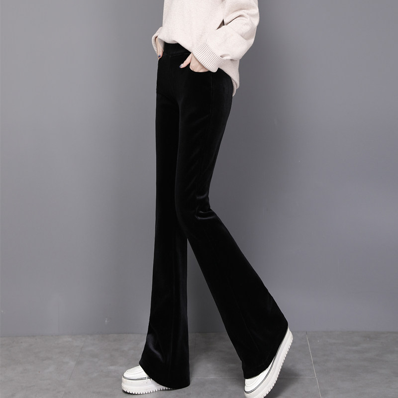弹力松紧腰金丝绒微新款秋冬喇叭裤 水鹭服饰休闲裤