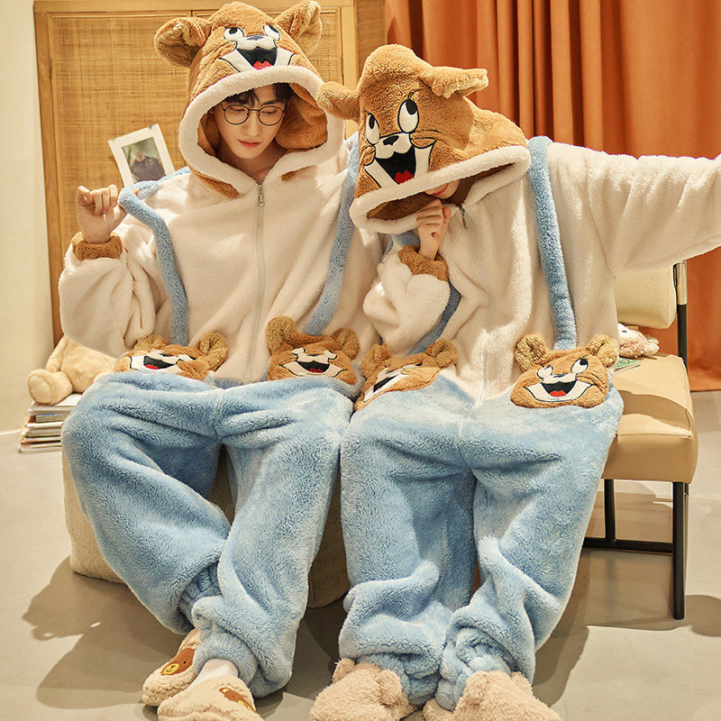 情侣女春秋冬季珊瑚绒加绒男士睡衣 仙罗兰服饰睡衣/家居服套装