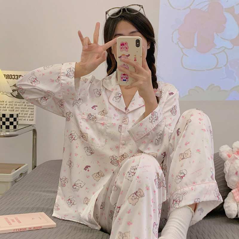 宽松可外穿仿真丝绸薄款简约感睡衣 仙罗兰服饰睡衣/家居服套装