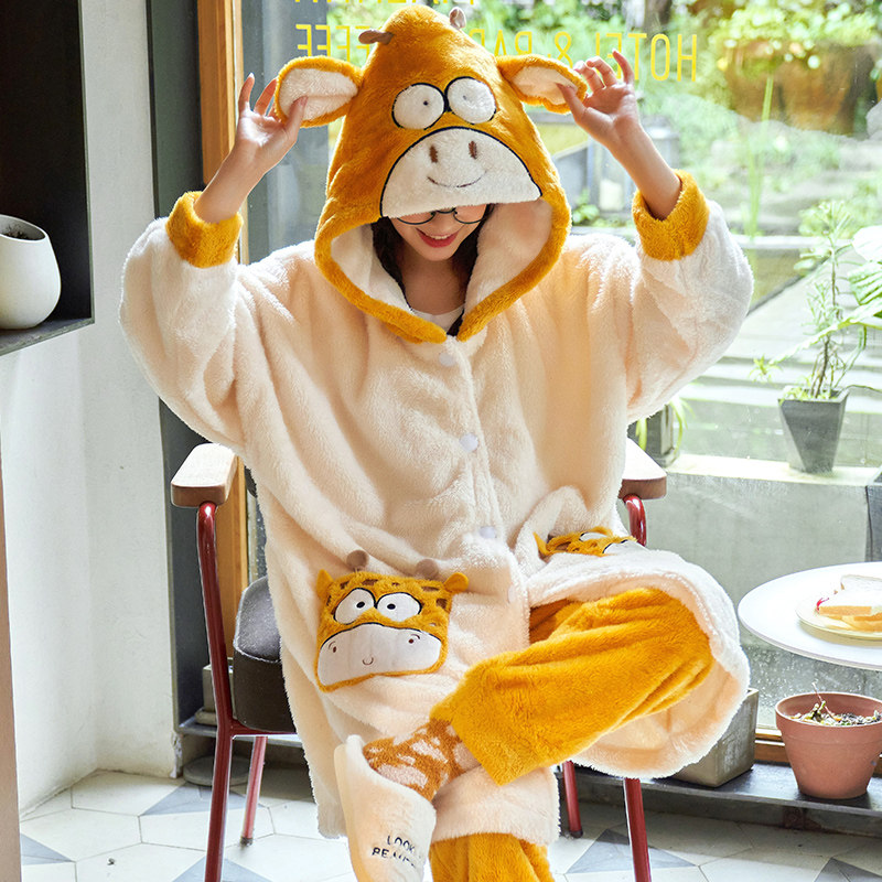 秋冬季可爱天法兰绒长款珊瑚绒睡衣 仙罗兰服饰睡衣/家居服套装