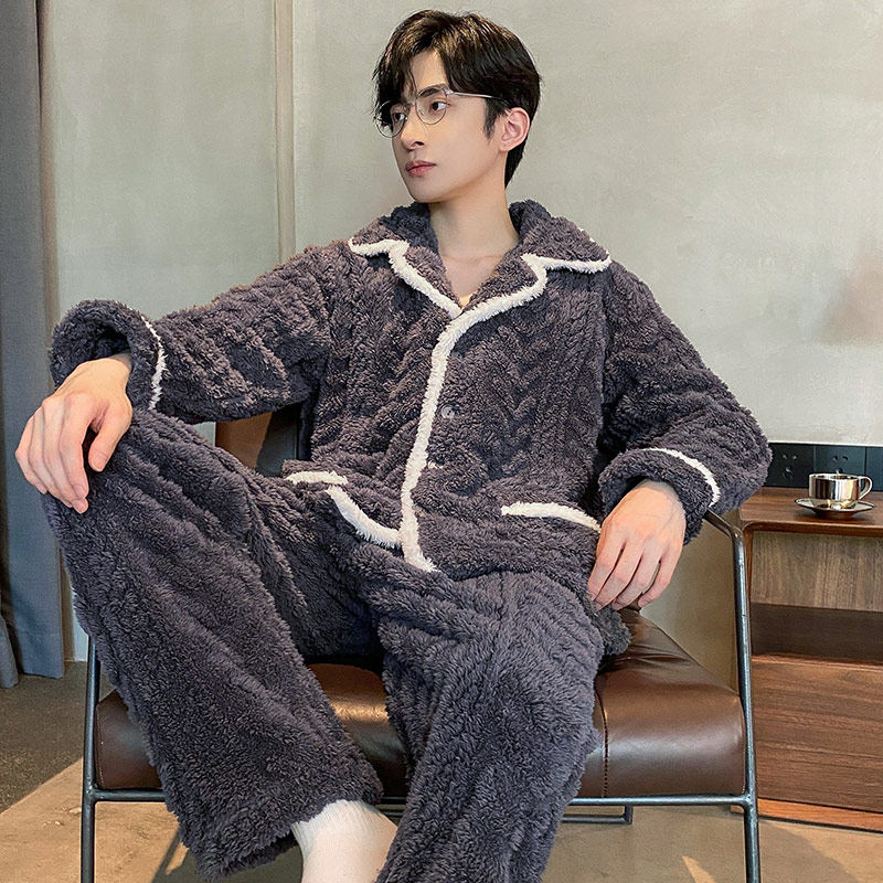 男士长袖法兰绒秋冬季加绒冬款睡衣 仙罗兰服饰睡衣/家居服套装