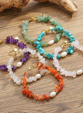 春夏粉晶紫水晶珍珠手链波西米亚