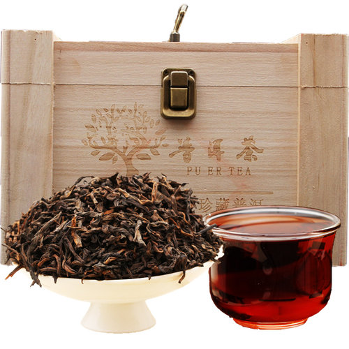 顶普茶叶普洱茶熟茶散茶2008干仓老熟普散装昔归礼品木盒装1000g - 图0