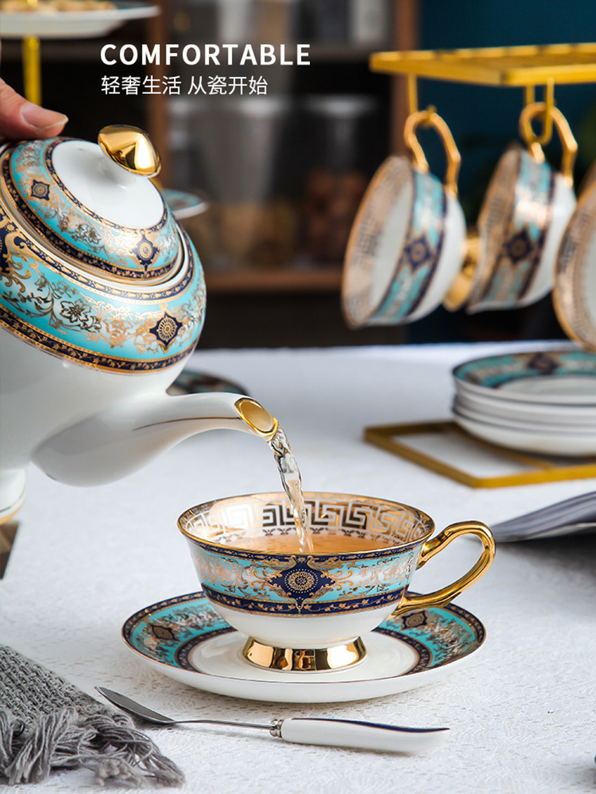 精致咖啡杯碟套装欧式小奢华陶瓷壶茶杯下午茶具金边家用简约ins - 图0
