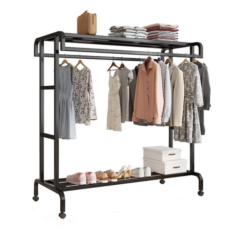 加厚服装店展示架落地双杆挂衣架卧室家用阳台晾衣架移动衣帽架子 - 图3