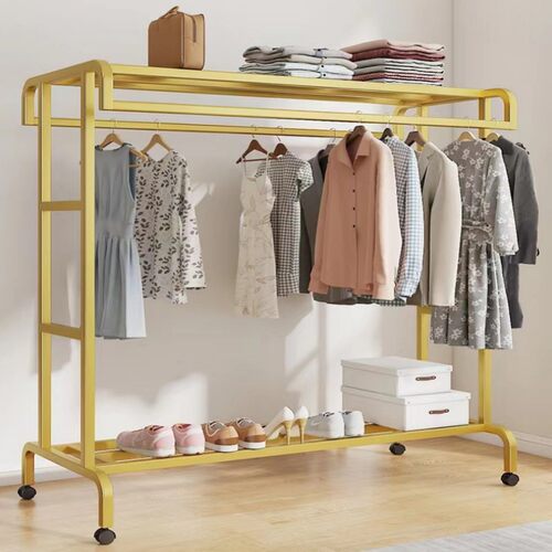 加厚服装店展示架落地双杆挂衣架卧室家用阳台晾衣架移动衣帽架子 - 图1
