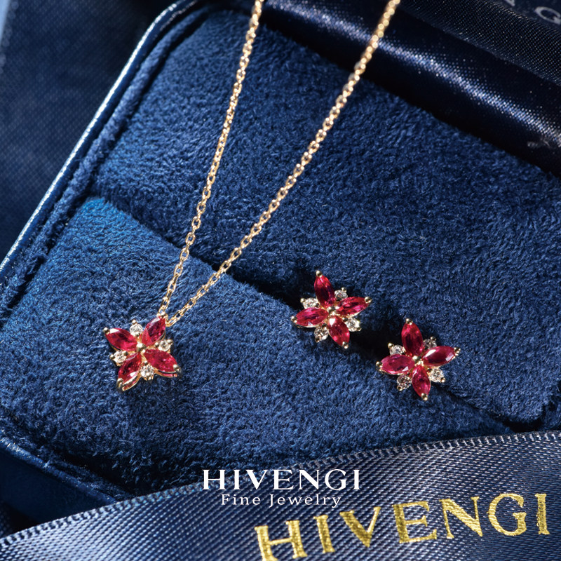 HIVENGI/海梵纪天然红宝石耳钉18K黄金 钻石蓝宝石耳环耳饰男女,淘宝优惠券,粉丝福利购,淘宝优惠卷