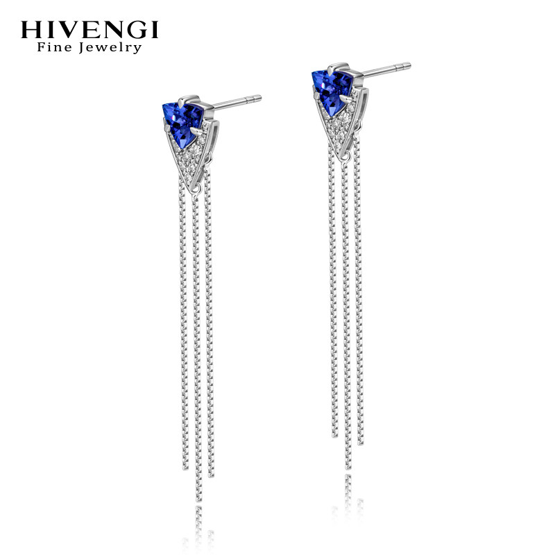 海梵纪珠宝 天然坦桑石耳环耳线 18K白金镶钻石耳饰轻奢气质女,淘宝优惠券,粉丝福利购,淘宝优惠卷