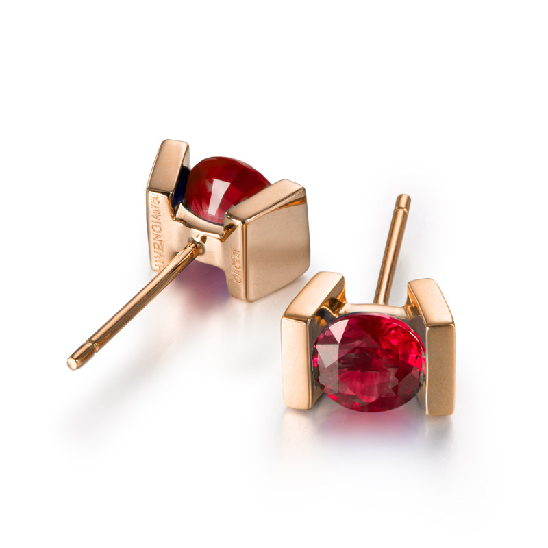 海梵纪珠宝 天然缅甸鸽血红红宝石耳钉耳环18K玫瑰金彩色宝石,淘宝优惠券,粉丝福利购,淘宝优惠卷