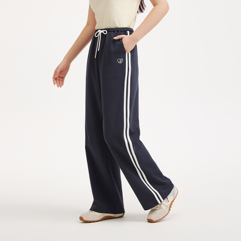 热风女士直筒卫裤2026年春季新款拼边运动风松紧腰直筒慵懒风卫裤,淘宝优惠券,粉丝福利购,淘宝优惠卷