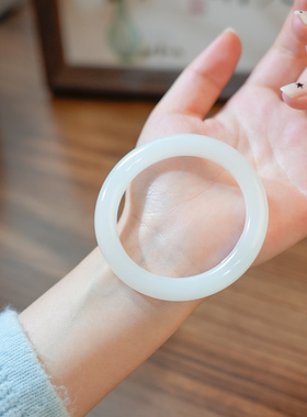 凤飞凰和田玉羊脂白玉手镯女款