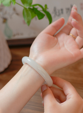 凤飞凰55mm和田玉羊脂白玉手镯女款玉镯天然玉石镯子送女友送妈妈