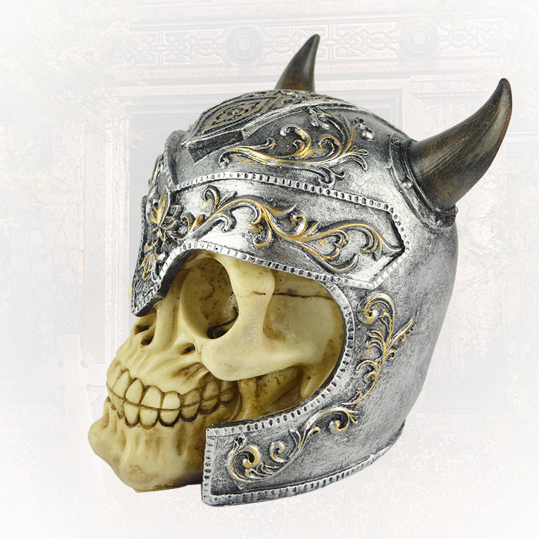 万圣节鬼节鬼屋酒吧装饰道具树脂骷髅头模型道具鬼头牛角头盔骷髅