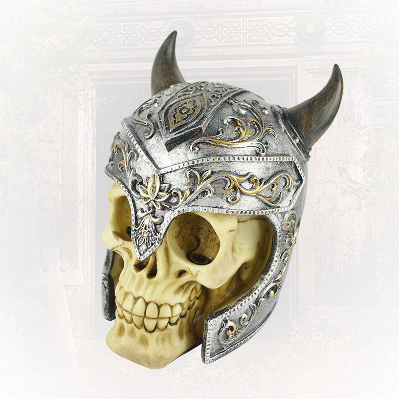 万圣节鬼节鬼屋酒吧装饰道具树脂骷髅头模型道具鬼头牛角头盔骷髅