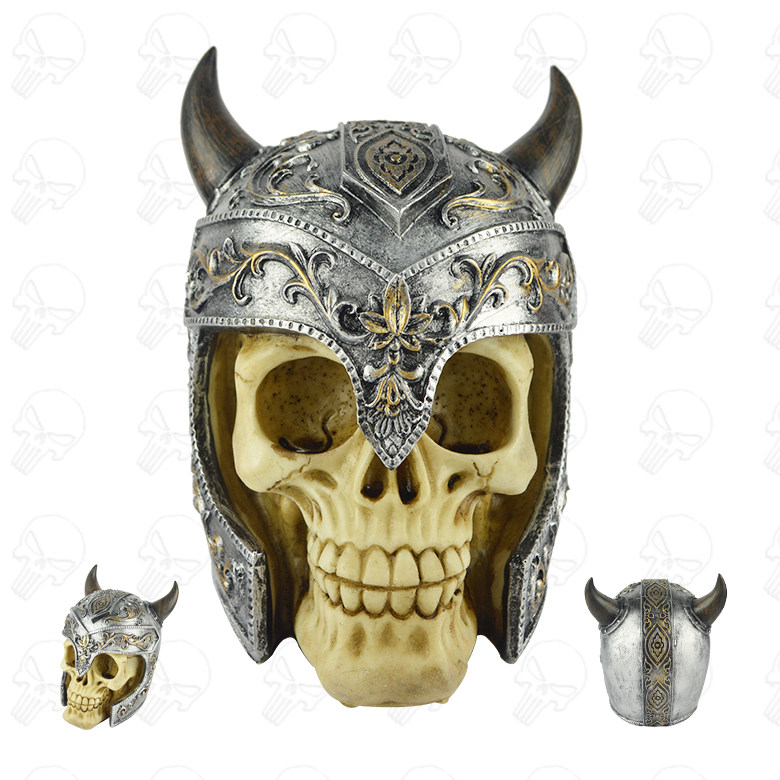 万圣节鬼节鬼屋酒吧装饰道具树脂骷髅头模型道具鬼头牛角头盔骷髅