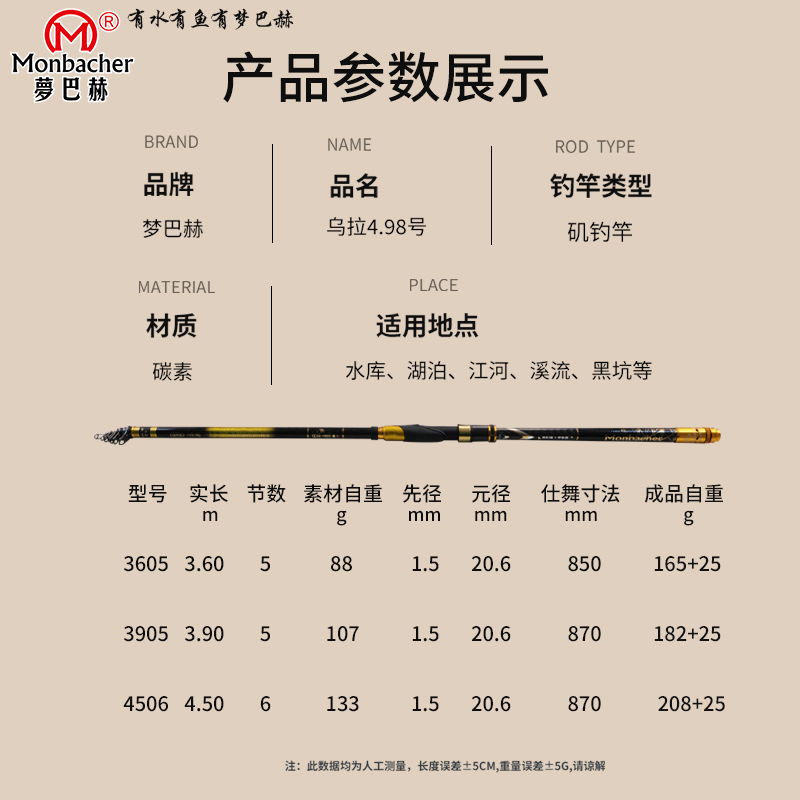 矶钓竿梦巴赫乌拉4.98号滑漂超硬超轻远投海钓鱼竿矶钓杆大导环-图0