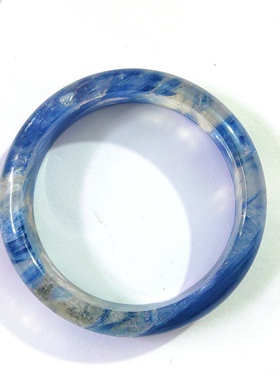 天然水晶蓝晶石手镯原色冰透款女款飘花蓝晶石镯子送女友饰品礼物