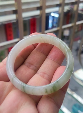 无酸洗无染色天然雪翠新疆天山翠手镯玉镯女款平安扁镯非翡翠