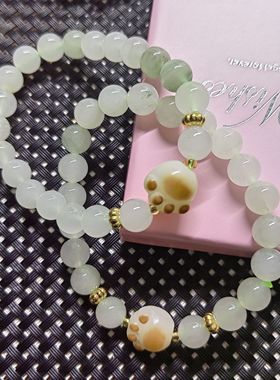 爆款天然新疆天山翠手串国风冰透手串男女飘花玉石手链保真又便宜