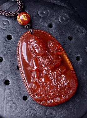 红玛瑙八大守护神玉佩证书吊坠
