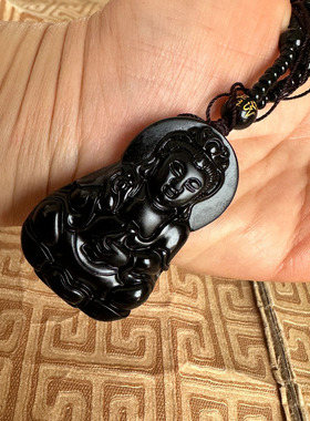 嫣芝美玉男士黑曜石宝瓶观音吊坠