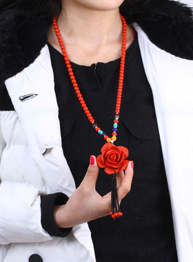 原色帝王红花开富贵项链送证书