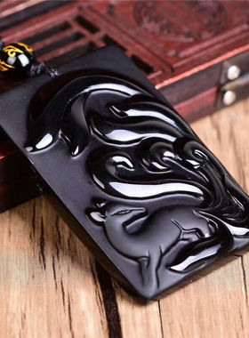 项链天然挂件黑曜石狐狸送证书