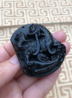 麒麟吊坠嫣芝美玉黑曜石挂件情侣